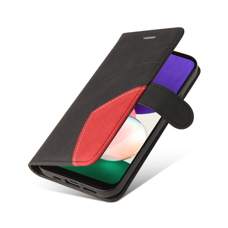 For Samsung Galaxy A22 5G Dual-color Splicing Horizontal Flip PU Leather Case with Holder & Card Slots & Wallet(Black) by buy2fix