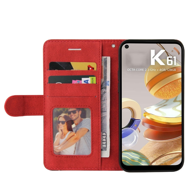 For LG K61 Dual-color Splicing Horizontal Flip PU Leather Case with Holder & Card Slots & Wallet(Red) - LG Cases by buy2fix | Online Shopping UK | buy2fix