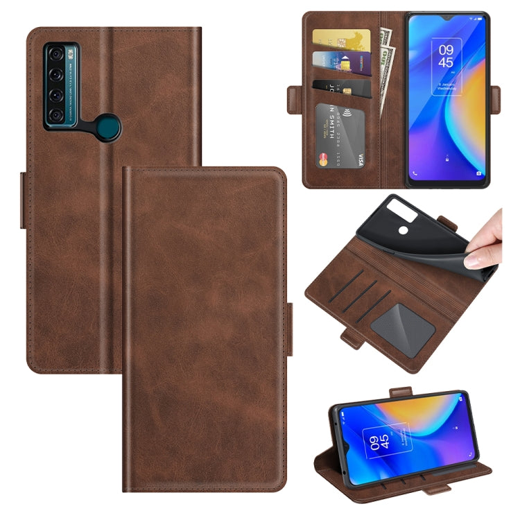 For TCL 20 SE Dual-side Magnetic Buckle Horizontal Flip Leather Case with Holder & Card Slots & Wallet(Brown) - TCL by buy2fix | Online Shopping UK | buy2fix