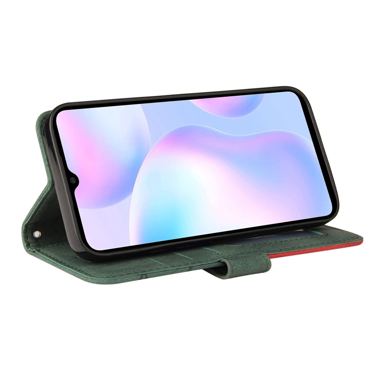 For Xiaomi Redmi 9A Dual-color Splicing Horizontal Flip PU Leather Case with Holder & Card Slots & Wallet(Green) - Xiaomi Cases by buy2fix | Online Shopping UK | buy2fix