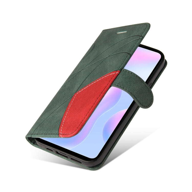 For Xiaomi Redmi 9A Dual-color Splicing Horizontal Flip PU Leather Case with Holder & Card Slots & Wallet(Green) - Xiaomi Cases by buy2fix | Online Shopping UK | buy2fix
