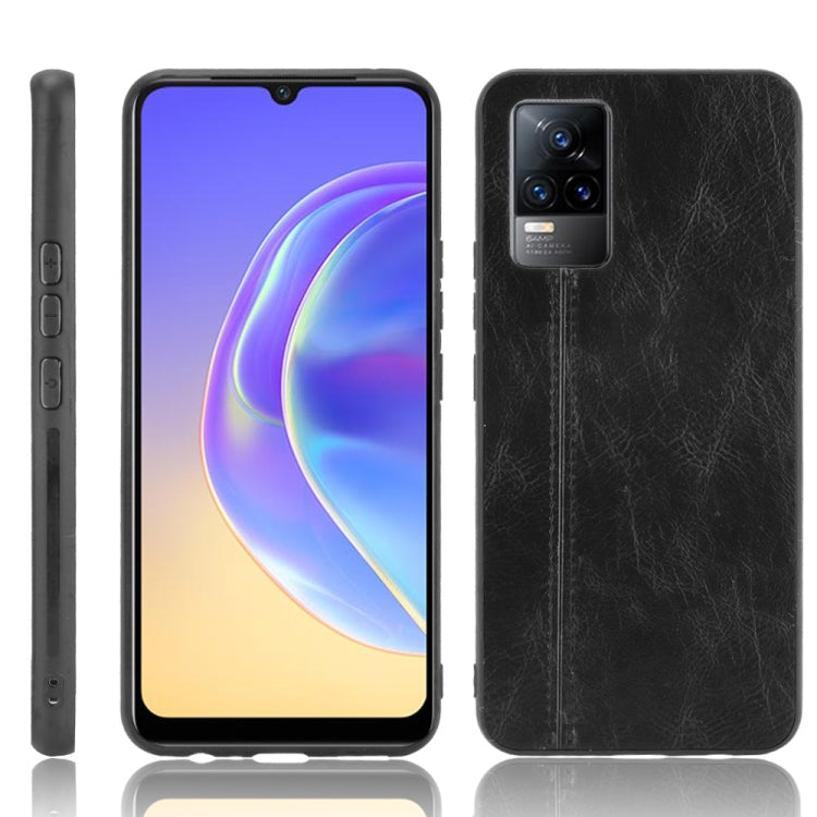 For vivo V21e Shockproof Sewing Cow Skin Texture PC + PU + TPU Case(Black) - vivo Cases by buy2fix | Online Shopping UK | buy2fix