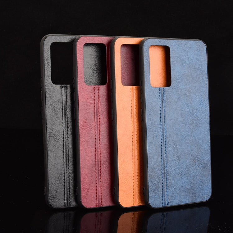 For vivo V21e Shockproof Sewing Cow Skin Texture PC + PU + TPU Case(Black) by buy2fix