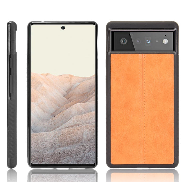 For Google Pixel 6 Pro Shockproof Sewing Cow Skin Texture PC + PU + TPU Case(Orange) - Google Cases by buy2fix | Online Shopping UK | buy2fix