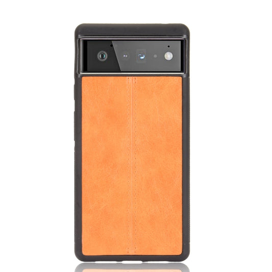 For Google Pixel 6 Pro Shockproof Sewing Cow Skin Texture PC + PU + TPU Case(Orange) by buy2fix
