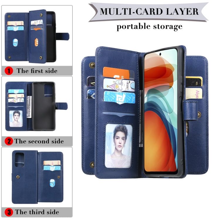 For Xiaomi Redmi Note 10 Pro Multifunctional Magnetic Copper Buckle Horizontal Flip Solid Color Leather Case with 10 Card Slots & Wallet & Holder & Photo Frame(Dark Green) - Xiaomi Cases by buy2fix | Online Shopping UK | buy2fix