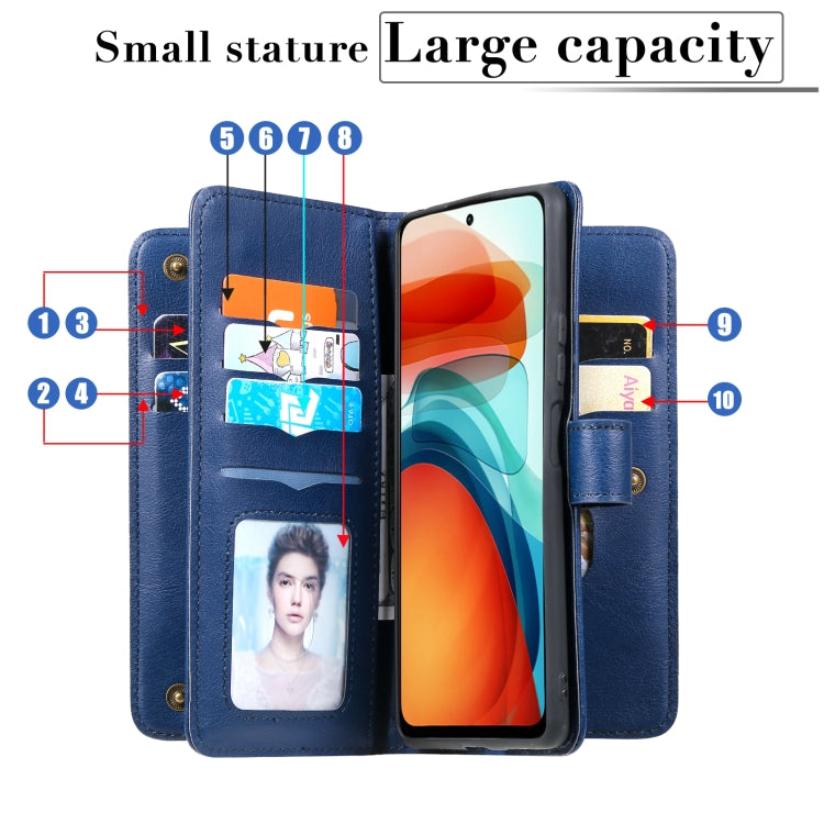 For Xiaomi Redmi Note 10 Pro Multifunctional Magnetic Copper Buckle Horizontal Flip Solid Color Leather Case with 10 Card Slots & Wallet & Holder & Photo Frame(Dark Green) - Xiaomi Cases by buy2fix | Online Shopping UK | buy2fix