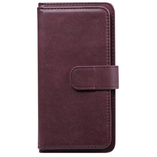 For Xiaomi Redmi Note 10 5G Multifunctional Magnetic Copper Buckle Horizontal Flip Solid Color Leather Case with 10 Card Slots & Wallet & Holder & Photo Frame(Wine Red) by buy2fix