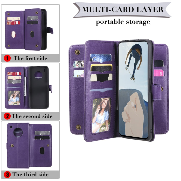 For Huawei Y9a Multifunctional Magnetic Copper Buckle Horizontal Flip Solid Color Leather Case with 10 Card Slots & Wallet & Holder & Photo Frame(Rose Gold) - Huawei Cases by buy2fix | Online Shopping UK | buy2fix