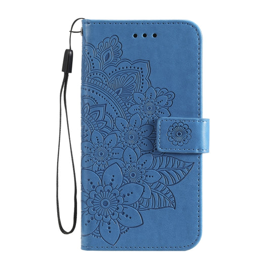 For OPPO Reno6 5G 7-petal Flowers Embossing Pattern Horizontal Flip PU Leather Case with Holder & Card Slots & Wallet & Photo Frame(Blue) by buy2fix