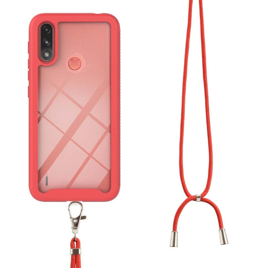 For Motorola Moto E7 Power Starry Sky Solid Color Series Shockproof PC + TPU Protective Case with Neck Strap(Red) by buy2fix