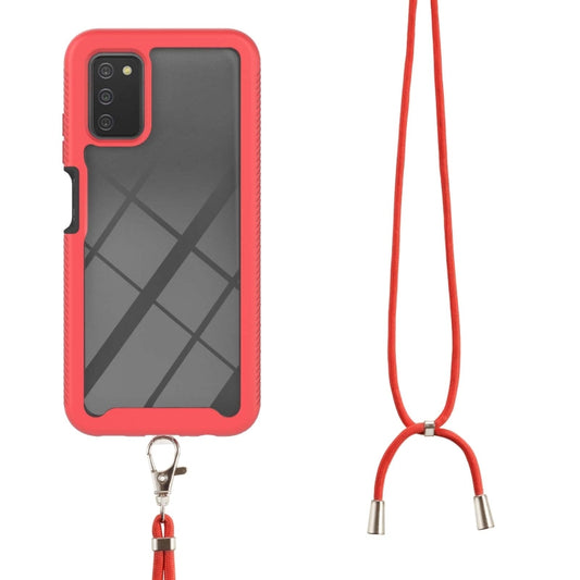 For Samsung Galaxy A03s EU Version Starry Sky Solid Color Series Shockproof PC + TPU Protective Case with Neck Strap(Red) by buy2fix