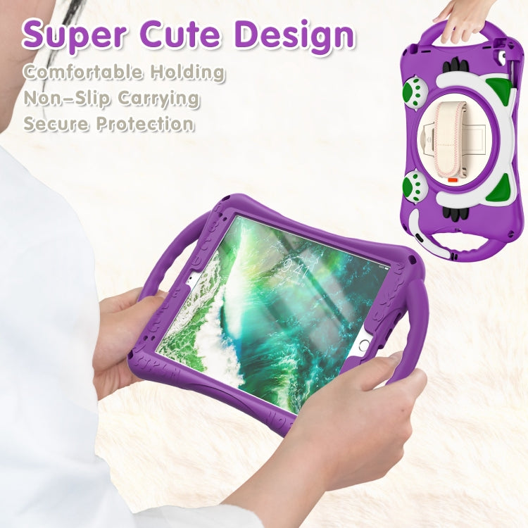 Cute Cat King Kids Shockproof Silicone Tablet Case with Holder & Shoulder Strap & Handle For iPad 9.7 2018 / 2017 / Air / Air 2 / Pro 9.7(Purple) by buy2fix