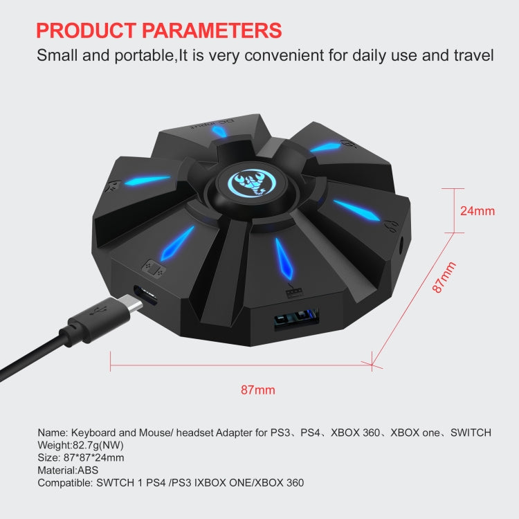 HXSJ P9 Portable Keyboard Mouse Converter for PS4 / Xbox One / PS3 / Xbox 360 / N-Switch(Black) by HXSJ