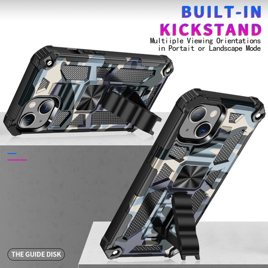 For iPhone 13 Camouflage Armor Kickstand TPU + PC Magnetic Phone Case(Navy Blue) by buy2fix