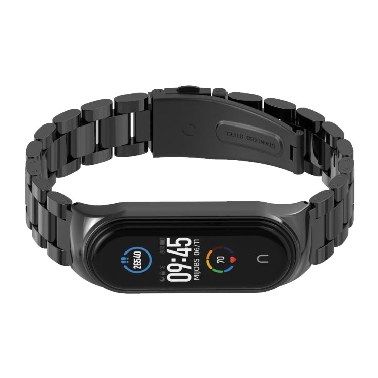 For Xiaomi Mi Band 6 / 5 / 4 / 3 Mijobs CS Metal Three Bead Stainless Steel Watch Band(Black) - Watch Bands by MIJOBS | Online Shopping UK | buy2fix
