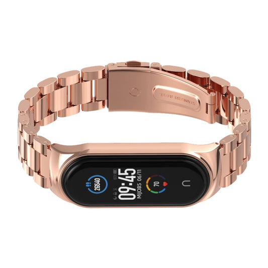 For Xiaomi Mi Band 6 / 5 / 4 / 3 Mijobs CS Metal Three Bead Stainless Steel Watch Band(Rose Gold) by MIJOBS