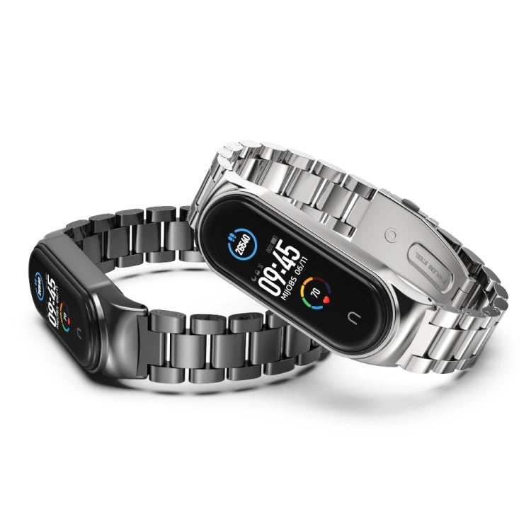 For Xiaomi Mi Band 6 / 5 / 4 / 3 Mijobs CS Metal Three Bead Stainless Steel Watch Band(Black) - Watch Bands by MIJOBS | Online Shopping UK | buy2fix