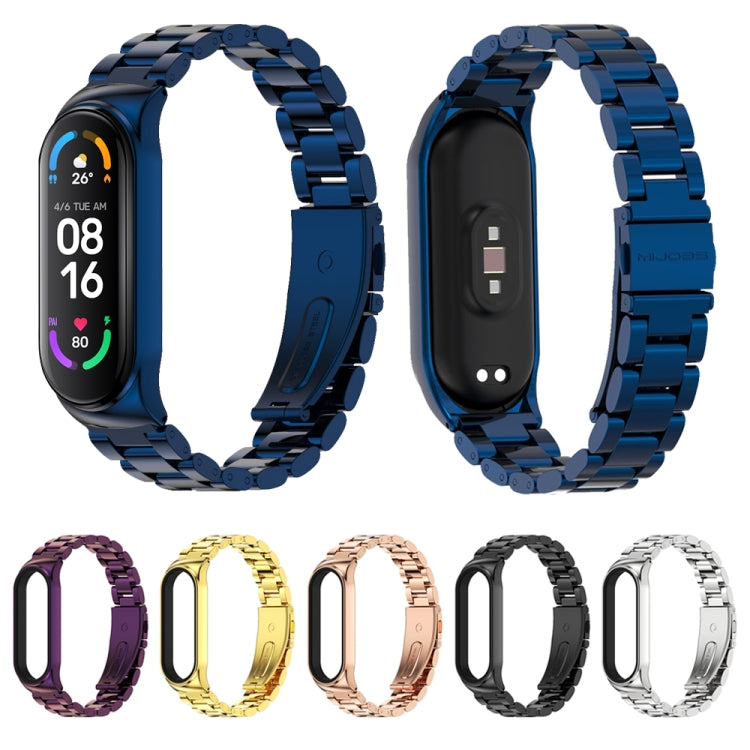 For Xiaomi Mi Band 6 / 5 / 4 / 3 Mijobs CS Metal Three Bead Stainless Steel Watch Band(Black) - Watch Bands by MIJOBS | Online Shopping UK | buy2fix