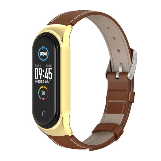 For Xiaomi Mi Band 6 / 5 / 4 / 3 Mijobs CS First Layer Cowhide Watch Band(Brown + Gold) by MIJOBS