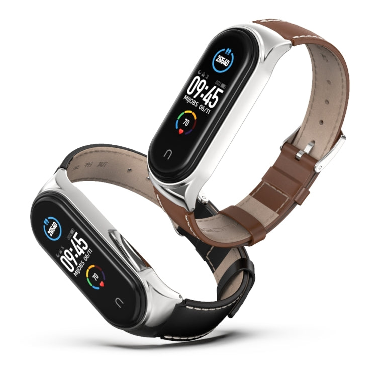 For Xiaomi Mi Band 6 / 5 / 4 / 3 Mijobs CS First Layer Cowhide Watch Band(Red + Silver) - Watch Bands by MIJOBS | Online Shopping UK | buy2fix