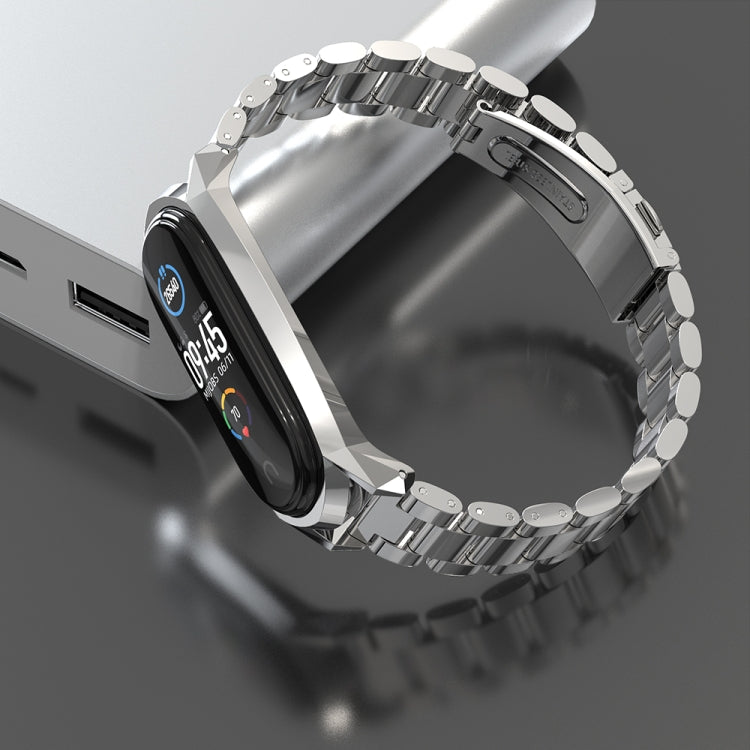 For Xiaomi Mi Band 6 / 5 / 4 / 3 Mijobs Three Beads Metal GT Stainless Steel Watch Band(Black) by MIJOBS