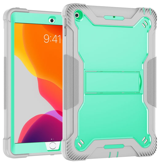 For iPad 10.2 2021 / 2020 / 2019 Silicone + PC Shockproof Protective Case with Holder(Gray + Green) by buy2fix