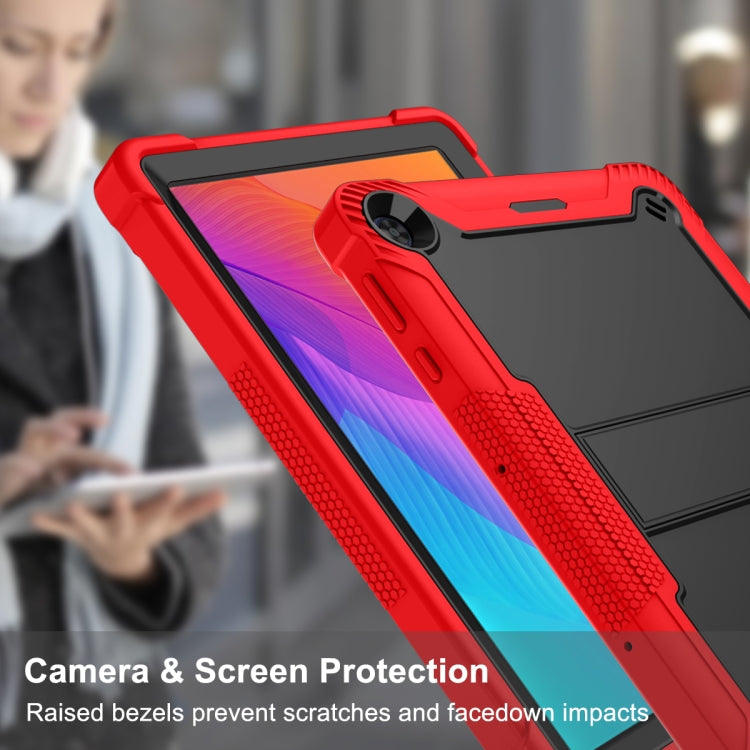 For Huawei MatePad T 10s / 10 Silicone + PC Shockproof Protective Case with Holder(Red + Black) by buy2fix