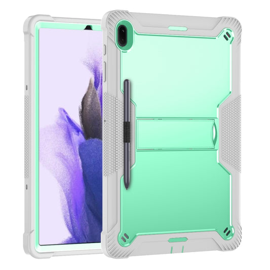 For Samsung Galaxy Tab S7 FE Silicone + PC Shockproof Protective Case with Holder(Gray + Green) by buy2fix