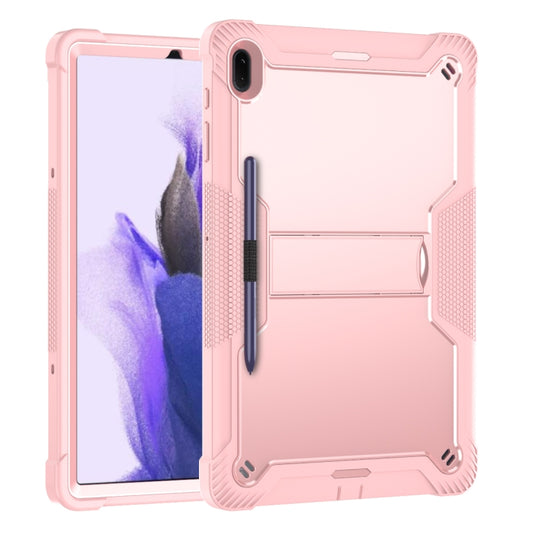 For Samsung Galaxy Tab S7 FE Silicone + PC Shockproof Protective Case with Holder(Rose Gold) by buy2fix