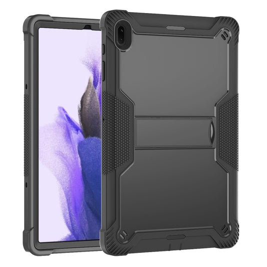 For Samsung Galaxy Tab S7 FE Silicone + PC Shockproof Protective Case with Holder(Black) by buy2fix