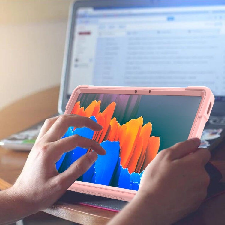 For Samsung Galaxy Tab S8 / Galaxy Tab S7 Silicone + PC Shockproof Protective Case with Holder(Rose Gold) by buy2fix