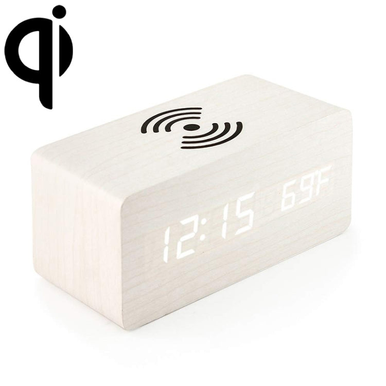 KD8801 5W Wooden Creative Wireless Charger LED Mirror Digital Display Sub-alarm Clock, Regular Style(White Wood White Characters) - Wireless Charger by buy2fix | Online Shopping UK | buy2fix