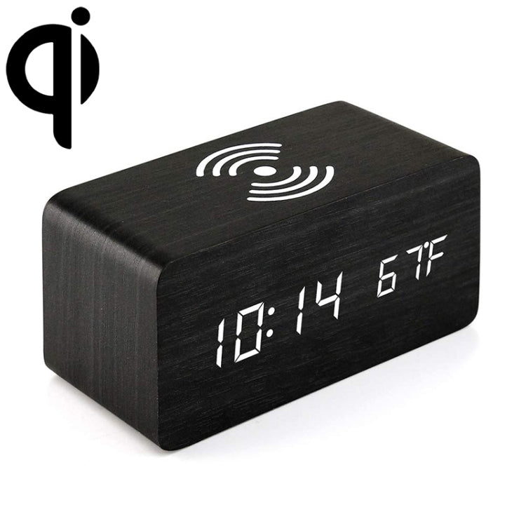 KD8801 5W Wooden Creative Wireless Charger LED Mirror Digital Display Sub-alarm Clock, Regular Style(Black Wood White Characters) - Wireless Charger by buy2fix | Online Shopping UK | buy2fix