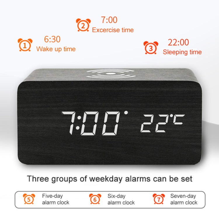 KD8801 5W Wooden Creative Wireless Charger LED Mirror Digital Display Sub-alarm Clock, Regular Style(Black Wood White Characters) - Wireless Charger by buy2fix | Online Shopping UK | buy2fix