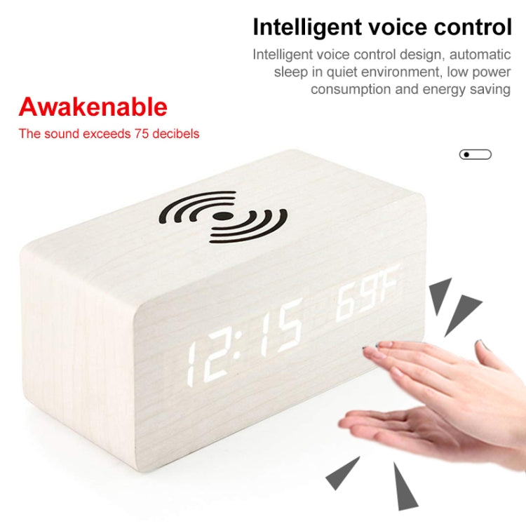 KD8801 5W Wooden Creative Wireless Charger LED Mirror Digital Display Sub-alarm Clock, Regular Style(White Wood White Characters) - Wireless Charger by buy2fix | Online Shopping UK | buy2fix