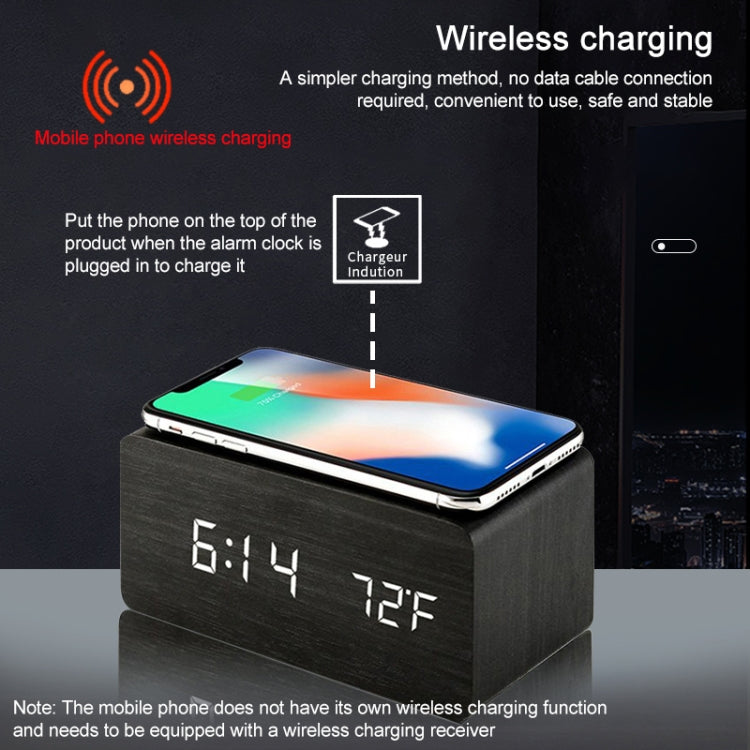 KD8801 5W Wooden Creative Wireless Charger LED Mirror Digital Display Sub-alarm Clock, Regular Style(Black Wood White Characters) - Wireless Charger by buy2fix | Online Shopping UK | buy2fix