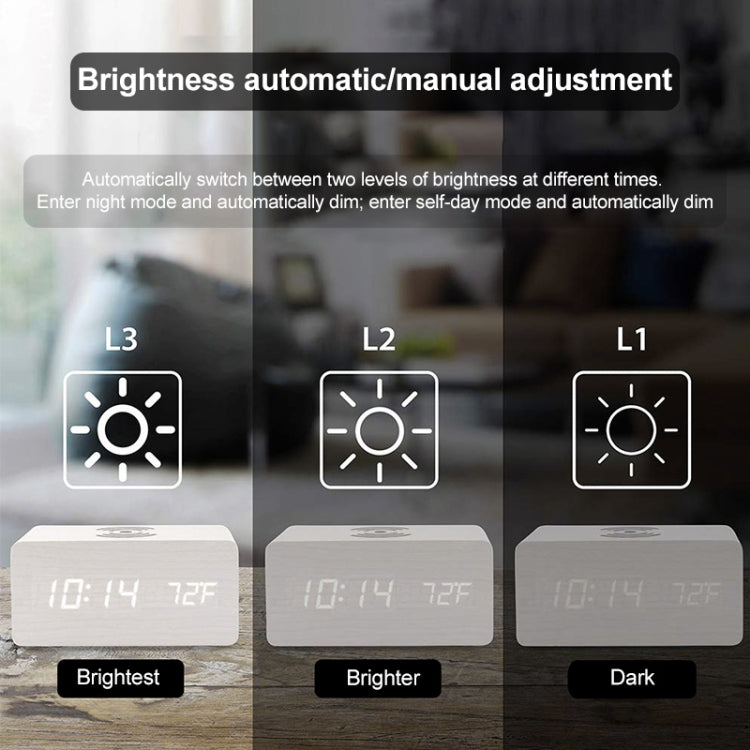 KD8801 5W Wooden Creative Wireless Charger LED Mirror Digital Display Sub-alarm Clock, Regular Style(White Wood White Characters) - Wireless Charger by buy2fix | Online Shopping UK | buy2fix