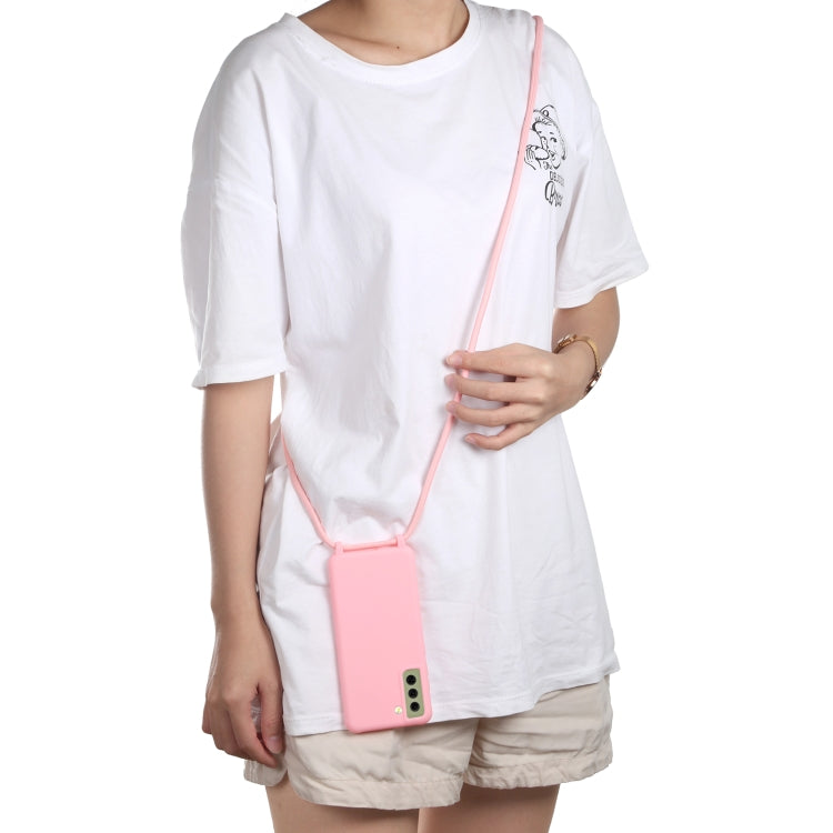 For Samsung Galaxy S21 FE Candy Colors TPU Protective Case with Lanyard(Pink) by buy2fix