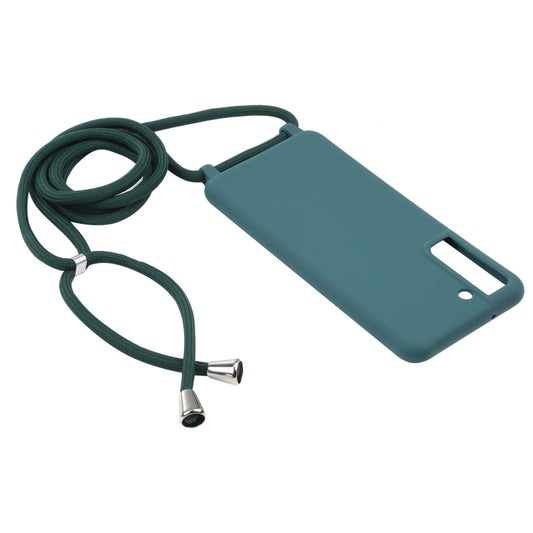 For Samsung Galaxy S21 FE Candy Colors TPU Protective Case with Lanyard(Dark Green) by buy2fix