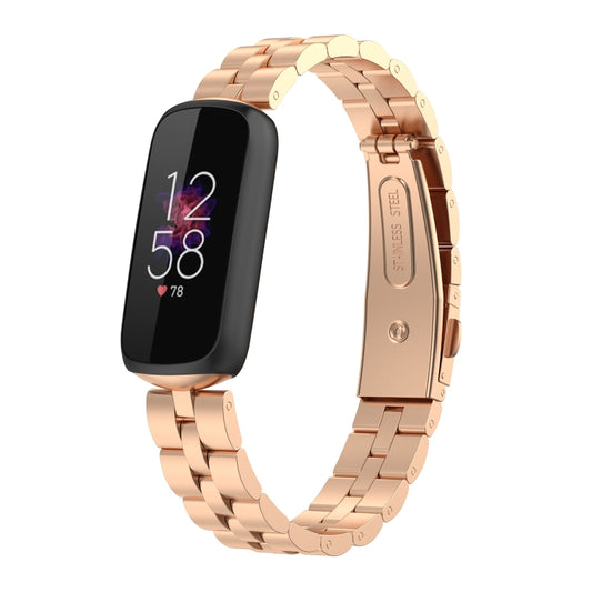For Fitbit Luxe Special Edition Three-beads Stainless Steel Flat Buckle Watch Band(Rose Gold) by buy2fix