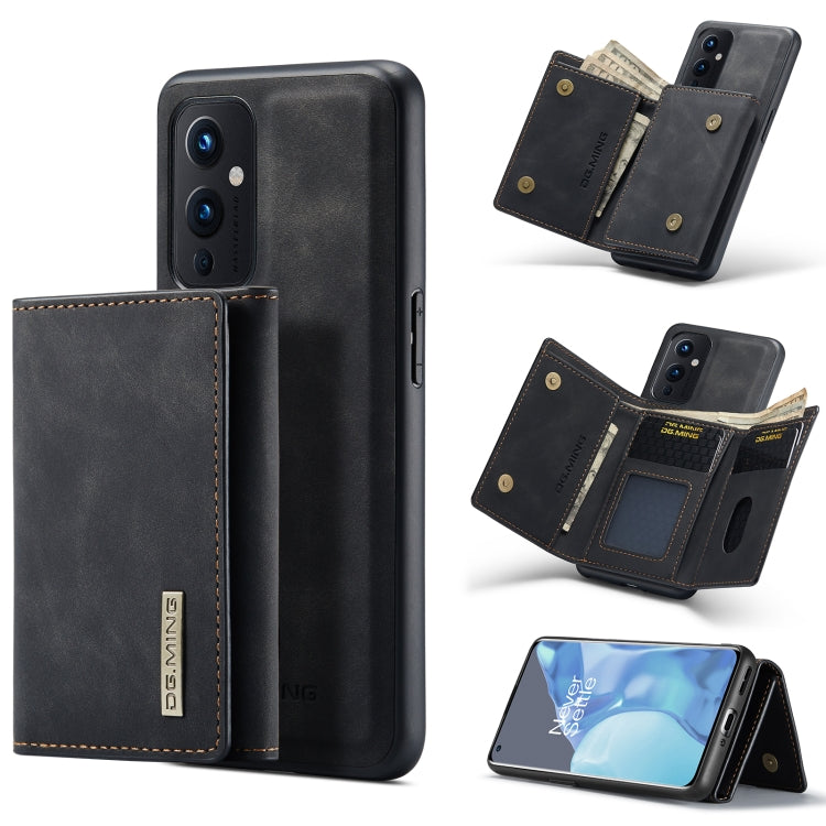 For OnePlus 9 (EU/NA) DG.MING M1 Series 3-Fold Multi Card Wallet Back Cover Shockproof Case with Holder Function(Black) - by DG.MING | Online Shopping UK | buy2fix