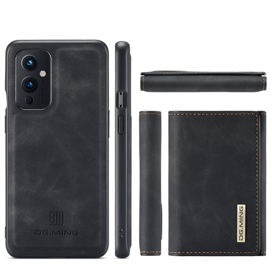 For OnePlus 9 (EU/NA) DG.MING M1 Series 3-Fold Multi Card Wallet Back Cover Shockproof Case with Holder Function(Black) by DG.MING