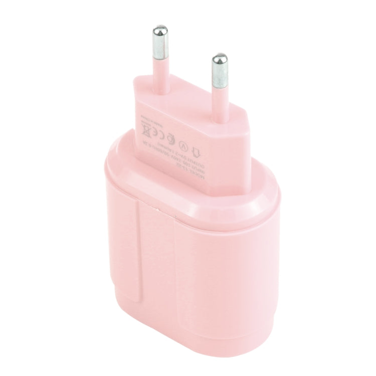 13-22 2.1A Dual USB Macarons Travel Charger, EU Plug(Pink) - USB Charger by buy2fix | Online Shopping UK | buy2fix