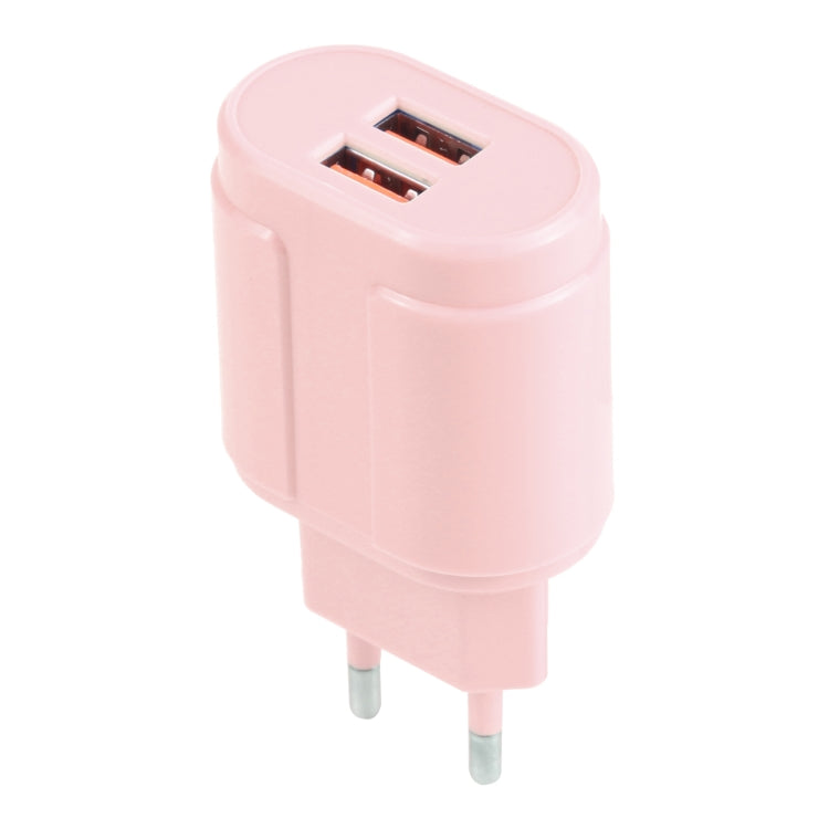 13-22 2.1A Dual USB Macarons Travel Charger, EU Plug(Pink) - USB Charger by buy2fix | Online Shopping UK | buy2fix