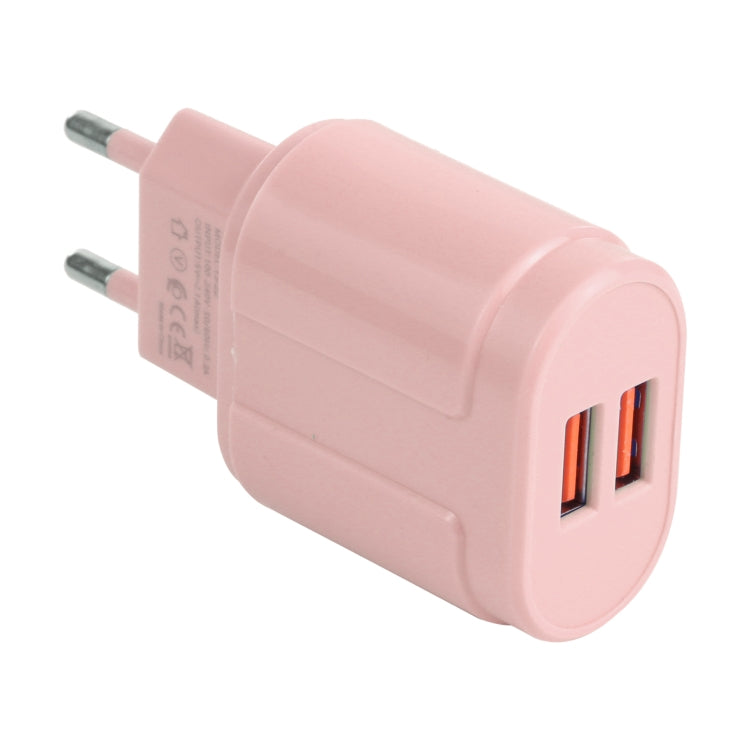 13-22 2.1A Dual USB Macarons Travel Charger, EU Plug(Pink) - USB Charger by buy2fix | Online Shopping UK | buy2fix