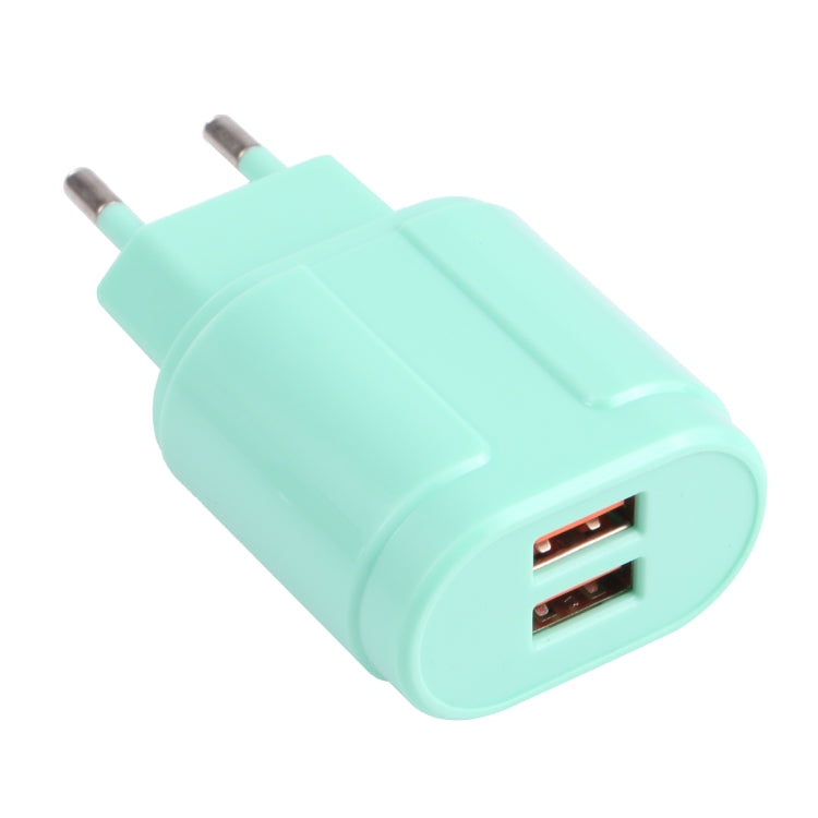 13-22 2.1A Dual USB Macarons Travel Charger, EU Plug(Green) - USB Charger by buy2fix | Online Shopping UK | buy2fix