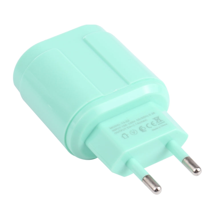 13-22 2.1A Dual USB Macarons Travel Charger, EU Plug(Green) - USB Charger by buy2fix | Online Shopping UK | buy2fix