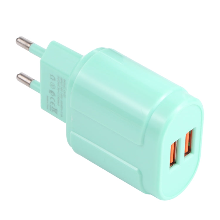 13-22 2.1A Dual USB Macarons Travel Charger, EU Plug(Green) - USB Charger by buy2fix | Online Shopping UK | buy2fix