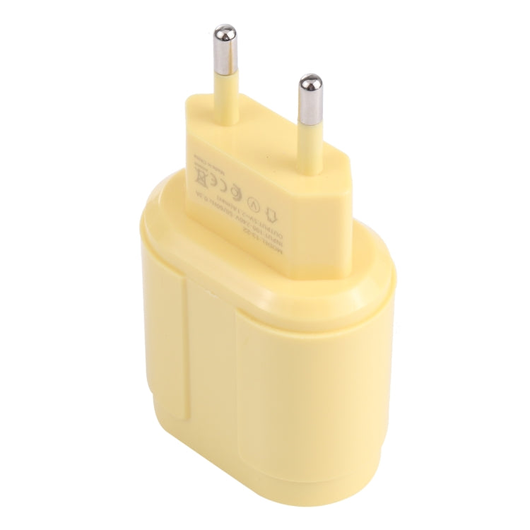 13-22 2.1A Dual USB Macarons Travel Charger, EU Plug(Yellow) - USB Charger by buy2fix | Online Shopping UK | buy2fix